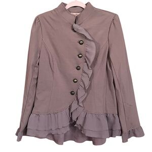 Hot In Hollywood Mauve Brown Sheer Ruffle Military Style Jacket Blazer